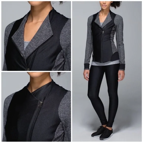 Lululemon‎ Emerge Renewed Jacket Giant Herringbone Heathered Black Sz 10 - Picture 2 of 7